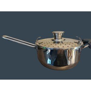 Steel-Pride Stainless Steel Saucepan With Strainer Lid & Long Handle 2-Quart Cap
